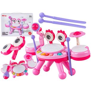 Edukacyjna Mini Perkusja Krab Pianinko Mikrofon Zestaw Muzyczny Różowy