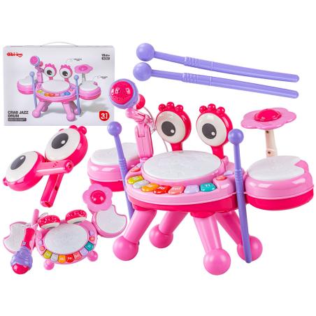 Edukacyjna Mini Perkusja Krab Pianinko Mikrofon Zestaw Muzyczny Różowy