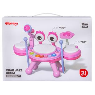 Edukacyjna Mini Perkusja Krab Pianinko Mikrofon Zestaw Muzyczny Różowy