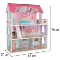 Domek dla lalek drewniany MDF mebelki 70cm różowy LED
