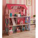 Domek dla lalek drewniany MDF mebelki 70cm różowy LED