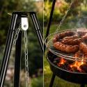 Grill ogrodowy węglowy zawieszany, regulowana wysokość 32-66/150 cm, ruszt stal chromowana, misa stal emaliowana, czarny, 50 