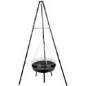 Grill ogrodowy węglowy zawieszany, regulowana wysokość 32-66/150 cm, ruszt stal chromowana, misa stal emaliowana, czarny, 50 