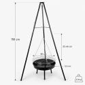 Grill ogrodowy węglowy zawieszany, regulowana wysokość 32-66/150 cm, ruszt stal chromowana, misa stal emaliowana, czarny, 50 