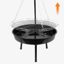 Grill ogrodowy węglowy zawieszany, regulowana wysokość 32-66/150 cm, ruszt stal chromowana, misa stal emaliowana, czarny, 50 