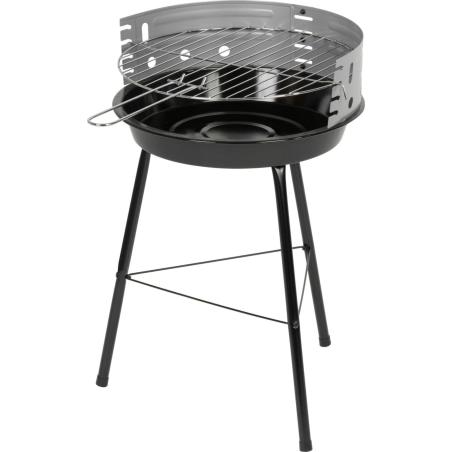Grill węglowy ogrodowy okrągły czarny z rusztem, stalowy, 38 x 38 x 55 cm