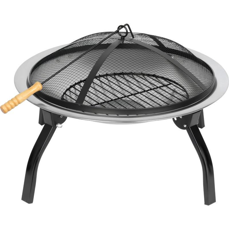 Palenisko ogrodowe okrągłe metalowe czarne z funkcją grillowania, 57x57x40 cm Palenisko ogrodowe okrągłe metalowe czarne z funkcją grillowania, 57x57x40 cm