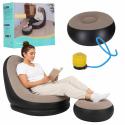 Fotel z podnóżkiem wypoczynkowy dmuchany sofa pufa pompka zestaw 2w1