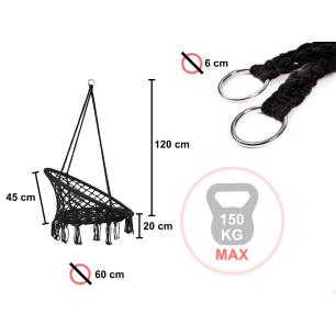 Huśtawka LUARO fotel bocianie gniazdo z poduszką czarne 80cm 150kg
