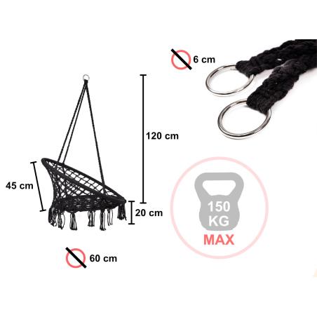Huśtawka LUARO fotel bocianie gniazdo z poduszką czarne 80cm 150kg