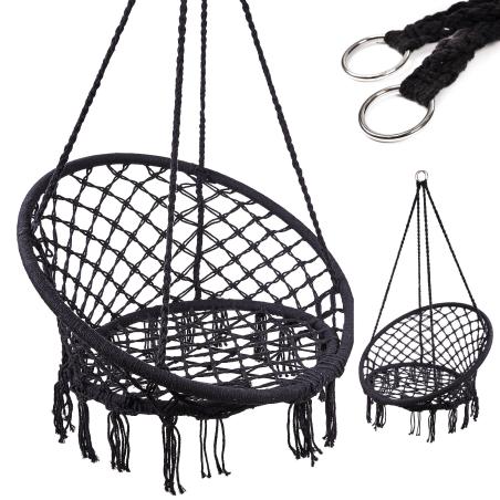 Huśtawka LUARO fotel bocianie gniazdo czarne 80cm 150kg