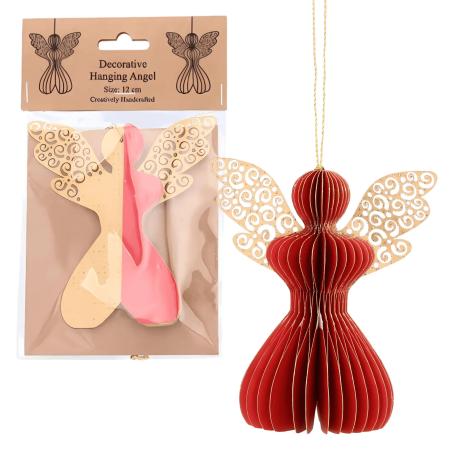 Aniołek papierowy składany 12cm – świąteczna czerwień