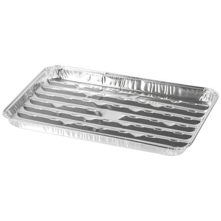 Tacki aluminiowe do grilla, prostokątne, perforowane, zestaw 3 szt., 34x23x2,5 cm