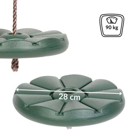 Huśtawka dziecięca okrągła plastikowa na linie, zielona, śr. 28 cm, maks. 90 kg, do ogrodu
