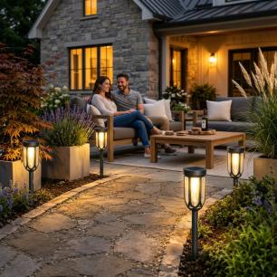 Lampa ogrodowa solarna, czarna LED, zapikowa, IP44, 7,5x42 cm