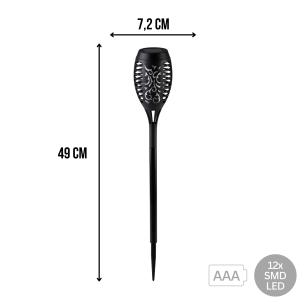 Lampa ogrodowa solarna wbijana, wodoodporna, efekt płomienia, 12x SMD LED, ciepła biel, Ø 7,2 x 49 cm, akumulatorek 2/3 AAA