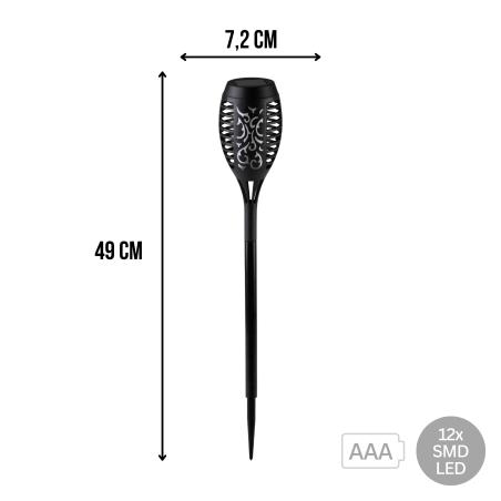 Lampa ogrodowa solarna wbijana, wodoodporna, efekt płomienia, 12x SMD LED, ciepła biel, Ø 7,2 x 49 cm, akumulatorek 2/3 AAA