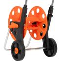 Wózek na wąż ogrodowy, metalowy stelaż, plastikowy bęben, na kołach, rączka teleskopowa 57,5-95 cm, 50 m węża 1/2 cala