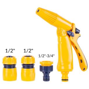 Zestaw nawodnieniowy 4-częściowy, pistolet zraszający, adapter 1/2-3/4, szybkozłączki 1/2", plastikowy, ogrodowy