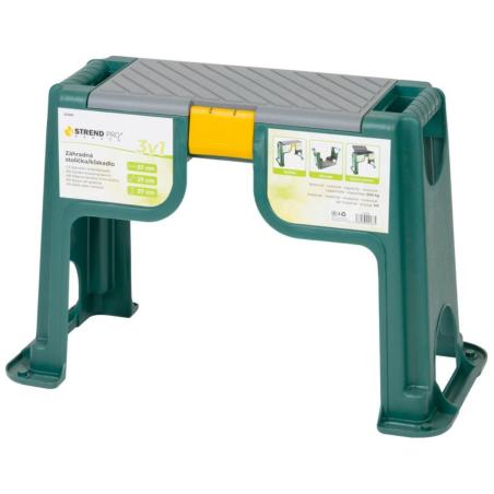Stołek ogrodowy i klęcznik 2w1 z schowkiem, polipropylenowy, czarno-zielony, 57x27x37 cm, maks. 200 kg