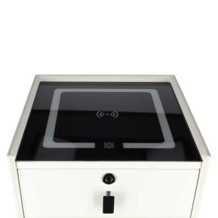 Szafka nocna szuflady oświetlenie LED USB ładowanie głośnik Bluetooth ecru
