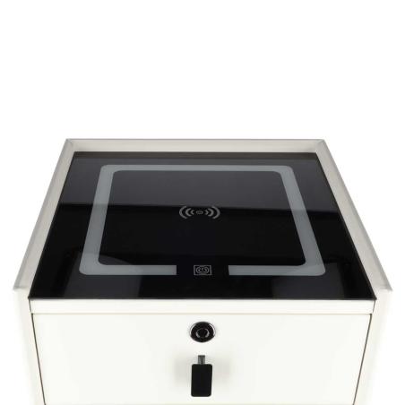 Szafka nocna szuflady oświetlenie LED USB ładowanie głośnik Bluetooth ecru