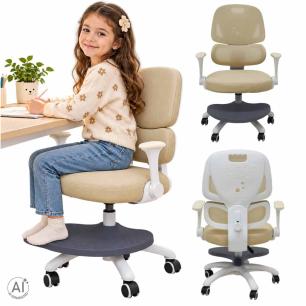 Krzesło do biurka dla dziecka fotel ergonomiczny obrotowy regulowany beżowy