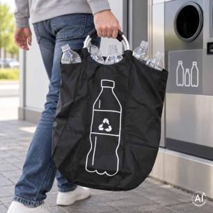 Kosz torba na butelki zwrotne kaucyjne segregacja śmieci recykling