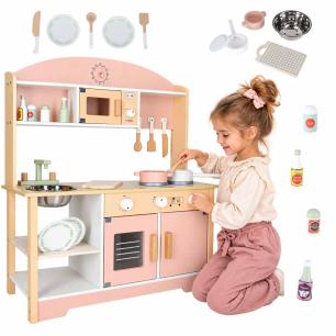 Kuchnia dla dzieci drewniana  MDF MODERN CLASSIC akcesoria 82cm różowa