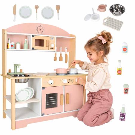 Kuchnia dla dzieci drewniana  MDF MODERN CLASSIC akcesoria 82cm różowa